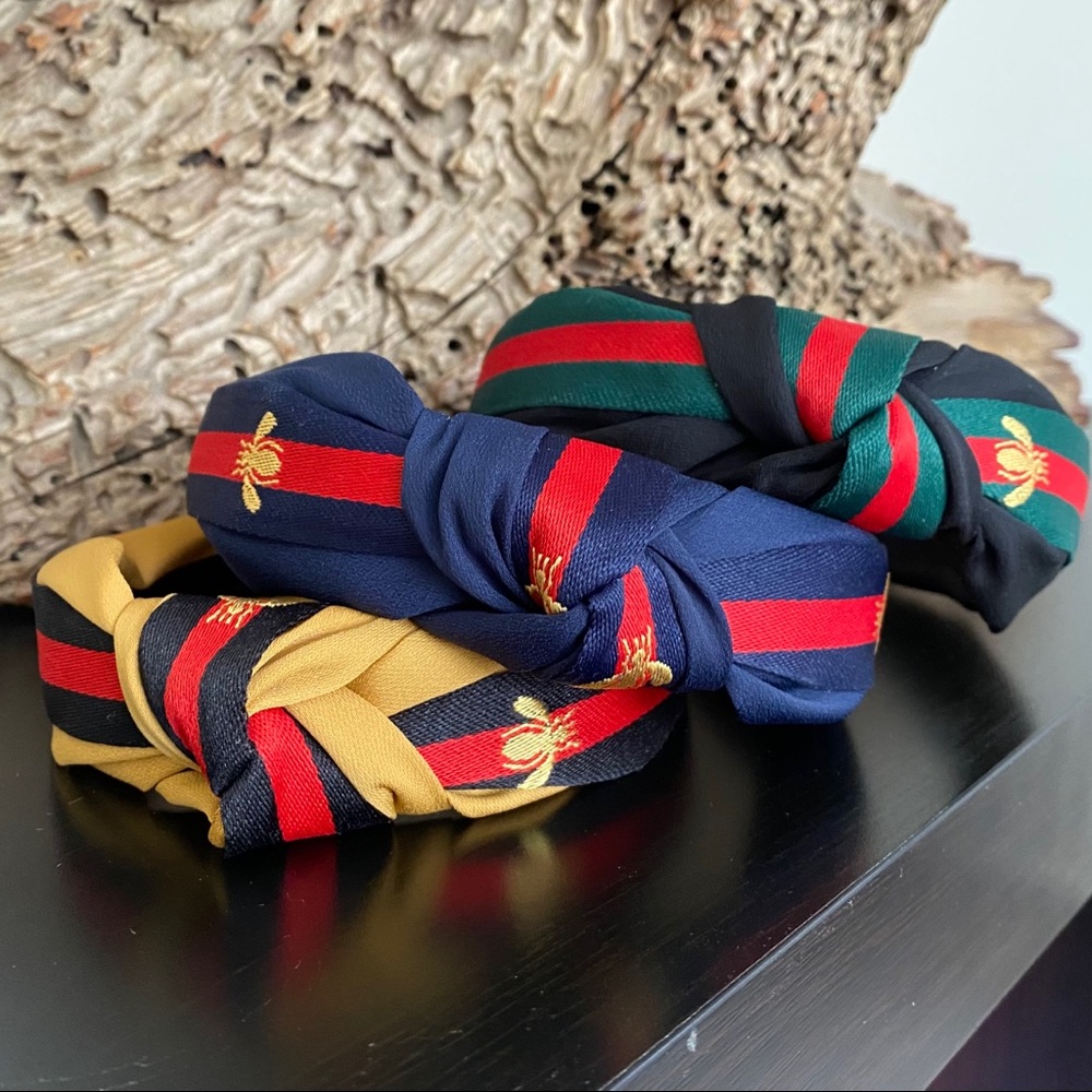 Set of 3 Knotted Headbands with Stripes & Bees